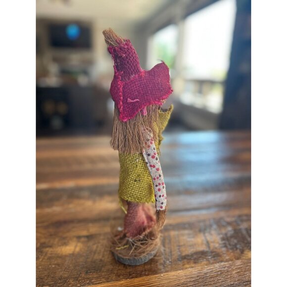 Vintage Handcrafted Straw/burlap/and vintage clothe Scarecrow Doll With Red Hat - Picture 5 of 12